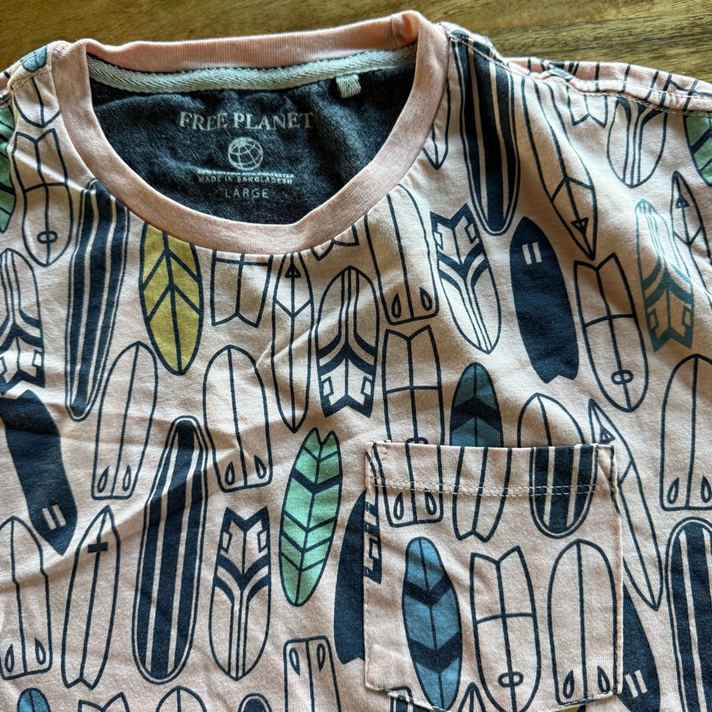 Free Planet Multicolor Feather Pattern Tee